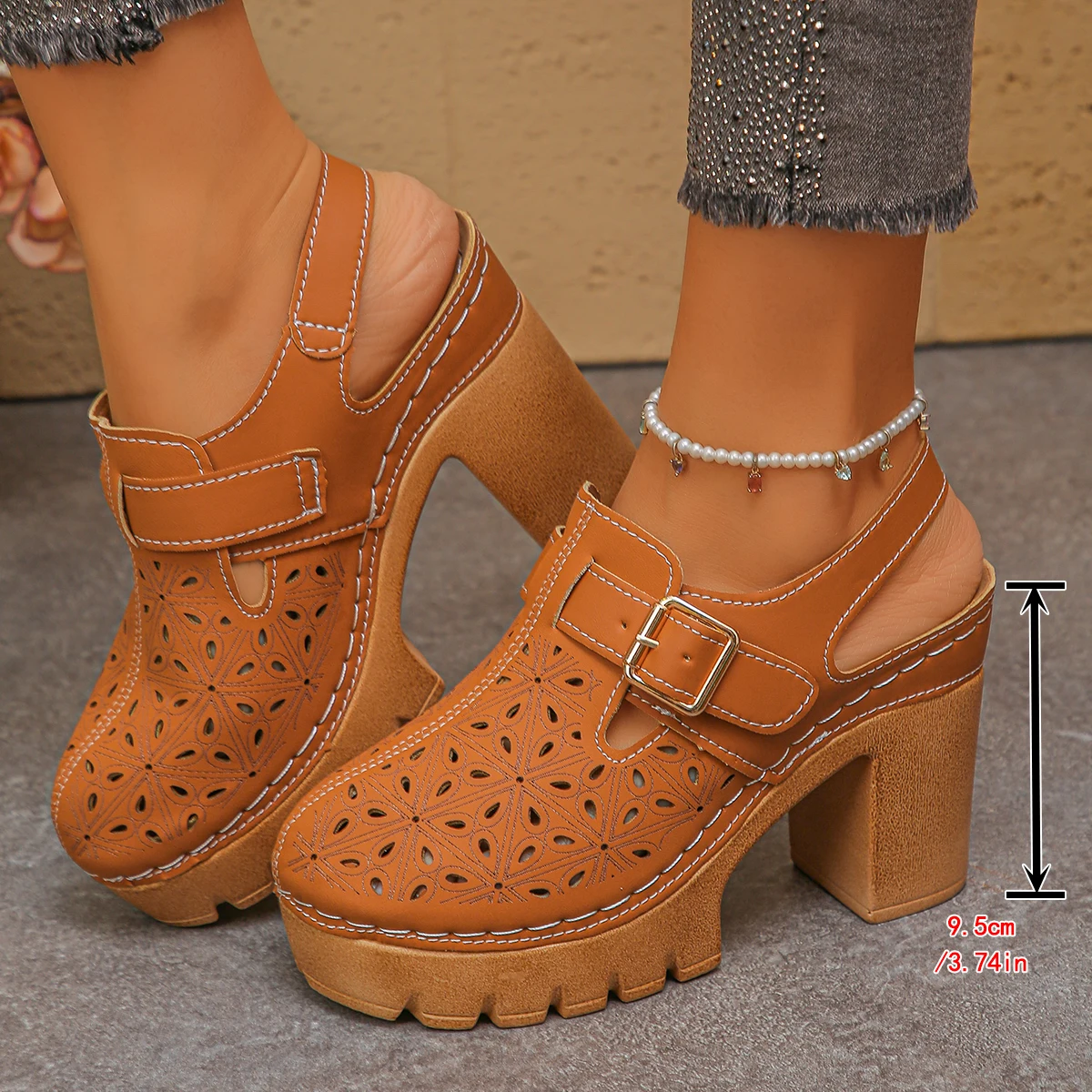 大きいサイズの女性の厚いヒールサンダル夏の新しいローマスタイ - Women Shoes Model のレビューと価格