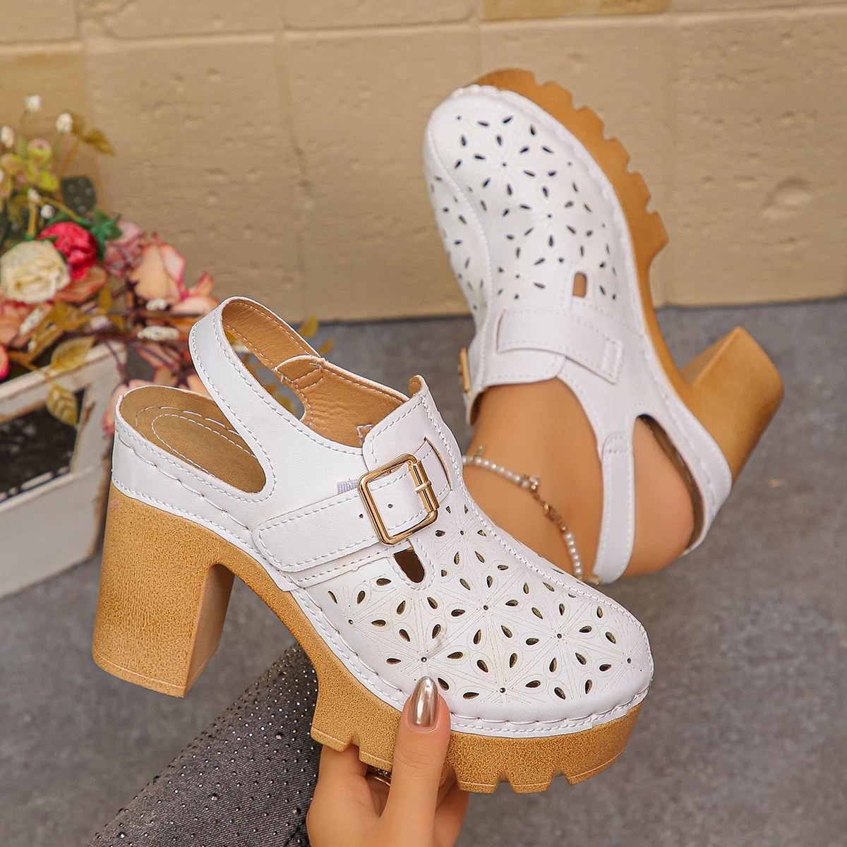 大きいサイズの女性の厚いヒールサンダル夏の新しいローマスタイ - Women Shoes Model のレビューと価格