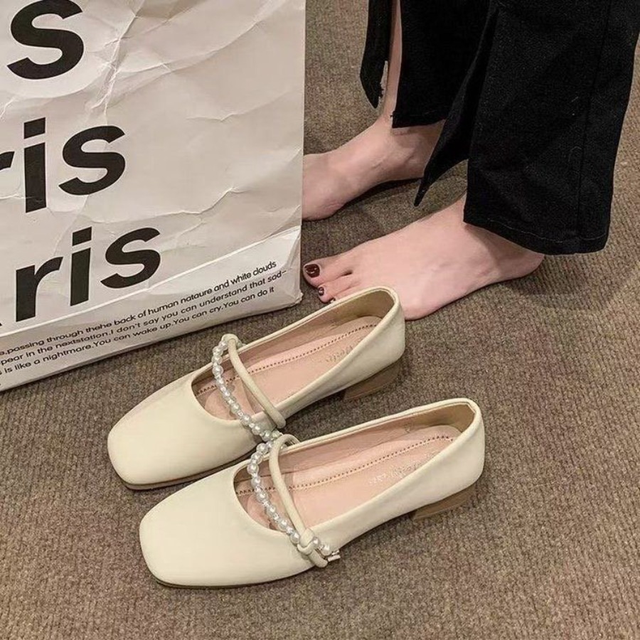 新しいエレガントなフレンチフラットシューズ、パール付き浅口ソ - Shoes For Women Flats のレビューと価格