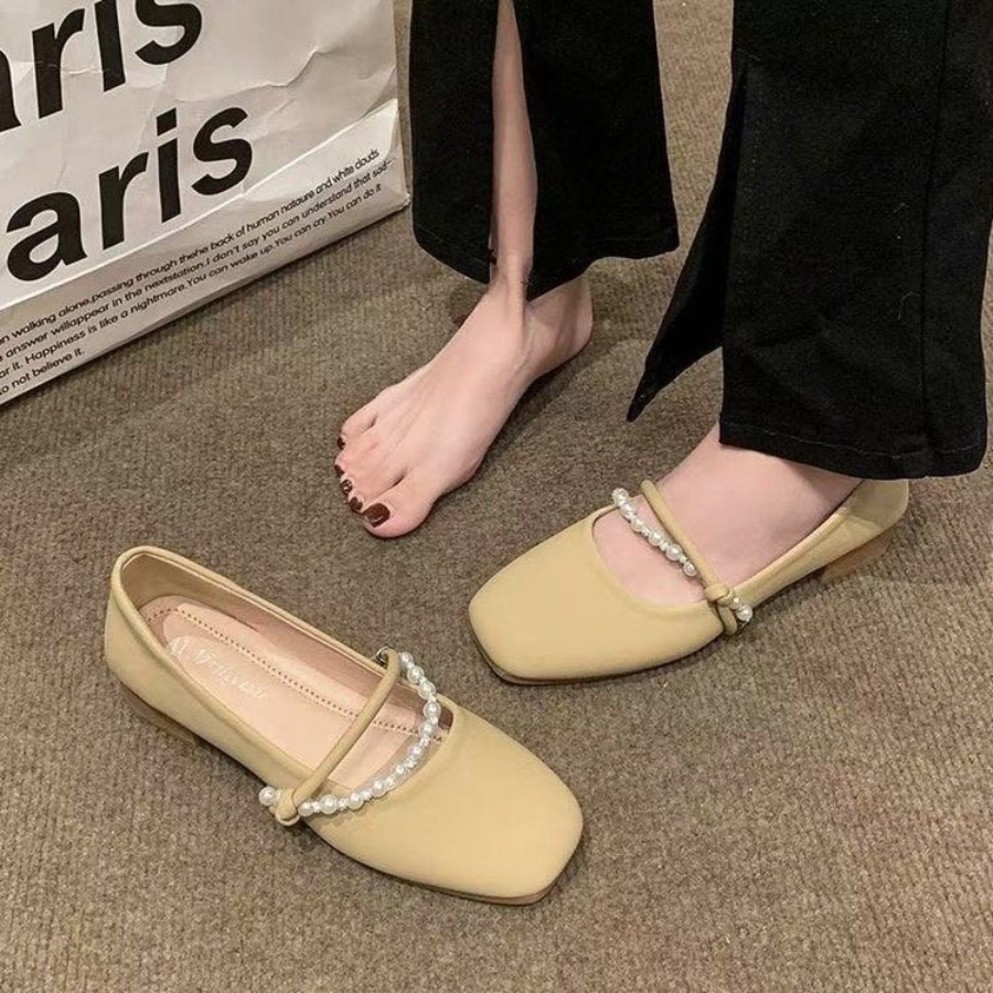 新しいエレガントなフレンチフラットシューズ、パール付き浅口ソ - Shoes For Women Flats のレビューと価格