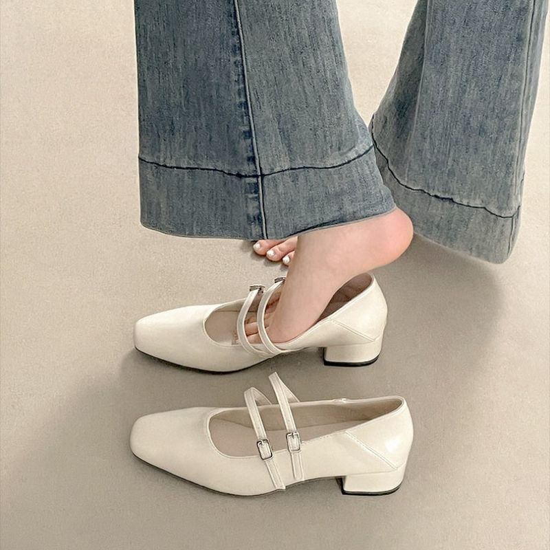 スクエアトゥローヒール女性銀色メリージェーンシューズファッシ - Shoes Women Pumps のレビューと価格