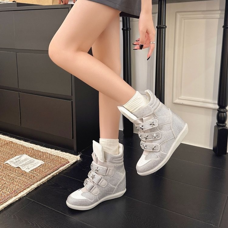 レトロラインストーンハイカット厚底身長アッププラットフォーム - Women Shoes Size Chart のレビューと価格