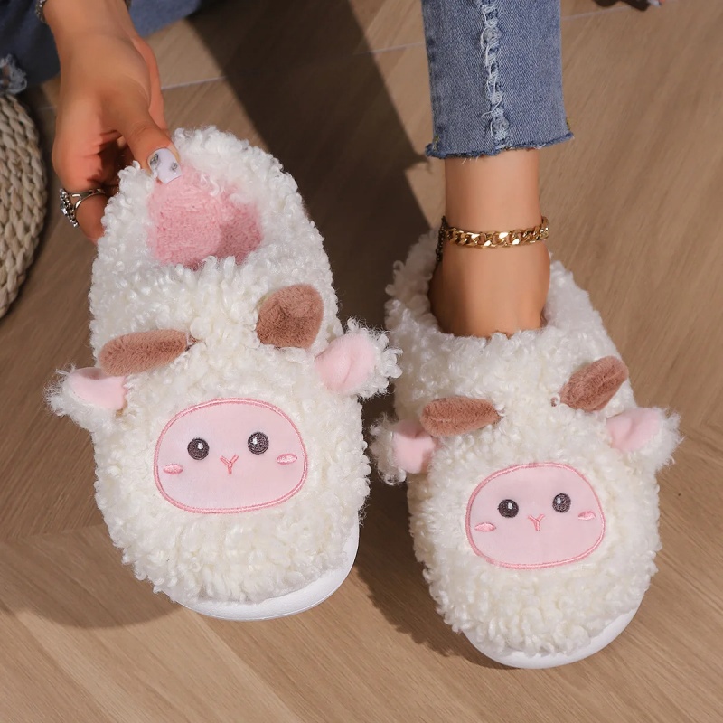 冬素敵な小さな羊のスリッパ女性男性用かわいい子羊ぬいぐるみホ - Women'S Shoes To Men'S のレビューと価格