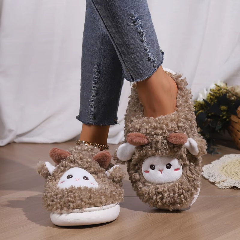 冬素敵な小さな羊のスリッパ女性男性用かわいい子羊ぬいぐるみホ - Women'S Shoes To Men'S のレビューと価格