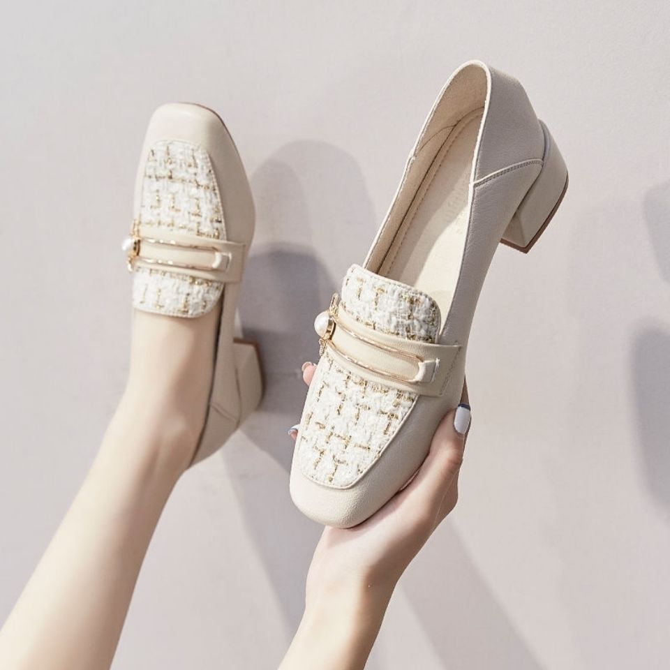春と秋のローファーシューズ女性のためのスクエアトゥミディアム - Women Shoes Quick Delivery のレビューと価格