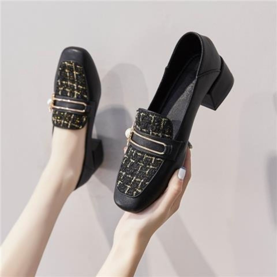 春と秋のローファーシューズ女性のためのスクエアトゥミディアム - Women Shoes Quick Delivery のレビューと価格