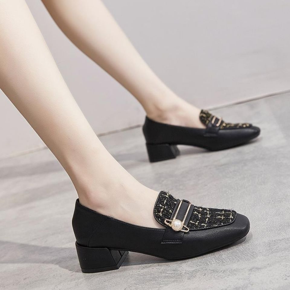春と秋のローファーシューズ女性のためのスクエアトゥミディアム - Women Shoes Quick Delivery のレビューと価格