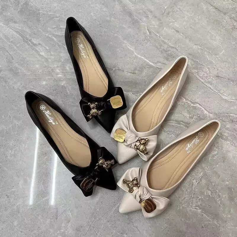レディースフラットシューズ、浅めヒール、ボウ付き、滑り止め、 - Women Shoes Quick Delivery のレビューと価格