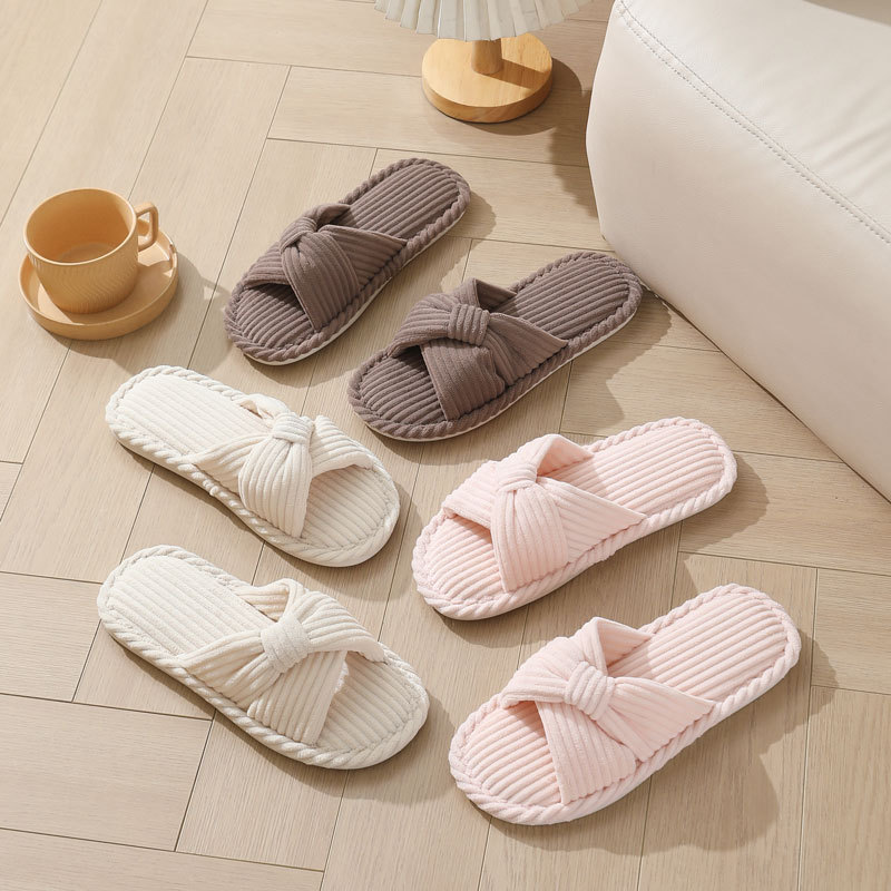 コーデュロイクロスストラップホームスリッパ女性のためのオープ - Women Shoes For Winter のレビューと価格