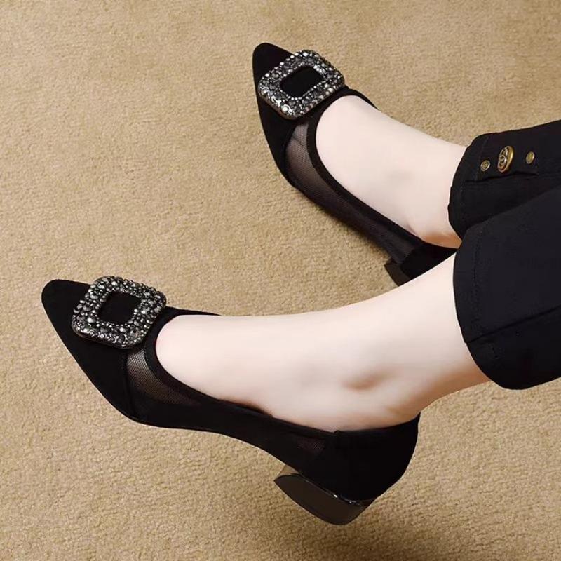 エレガントなポインテッドトゥメッシュブロックヒールパンプス、 - Shoes Women Pumps のレビューと価格