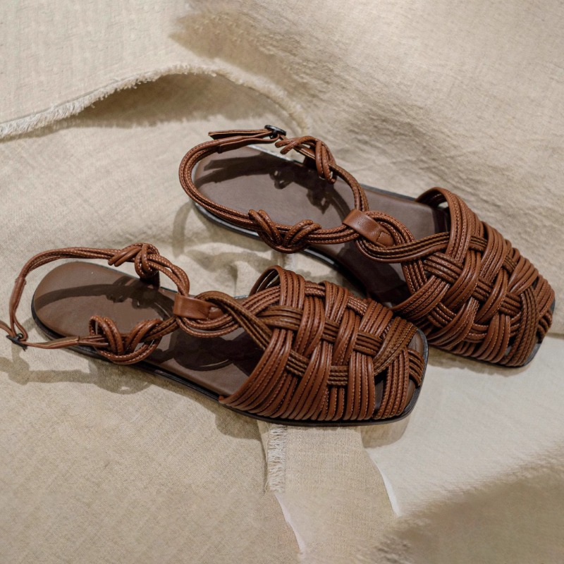 ヴィンテージ手織り平底ローマンサンダル女性用靴 2026 夏 - Women'S Shoes Hands Free のレビューと価格