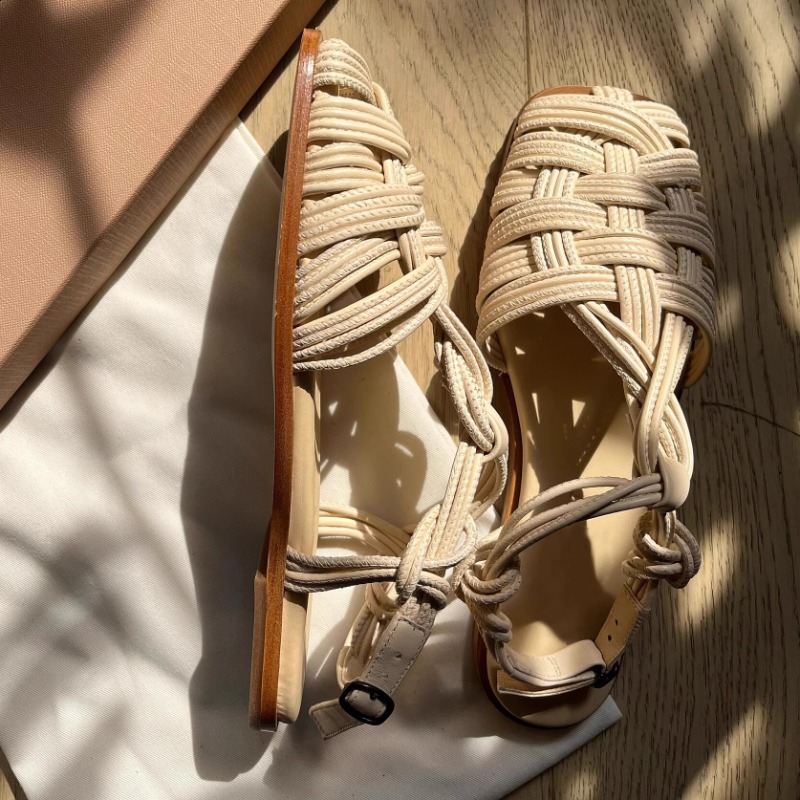 ヴィンテージ手織り平底ローマンサンダル女性用靴 2026 夏 - Women'S Shoes Hands Free のレビューと価格